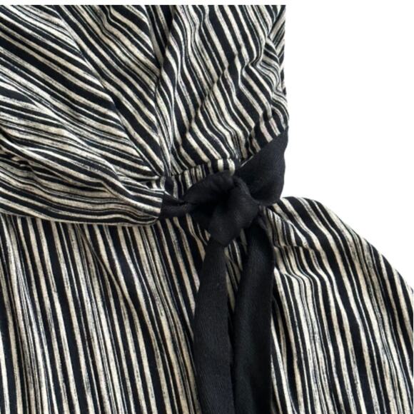 Maeve Anthropologie Dress Salsola Black Cream Striped Tie Waist Midi Dress Small - Picture 5 of 11